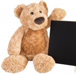 Teddy bear with slate board.