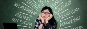 Schoolgirl having problems when studying